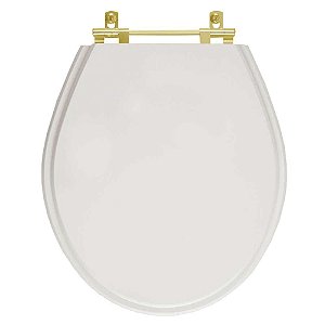 Tampa de Vaso Laqueado Carina Branco para bacia Ideal Standard com Ferragem Dourada