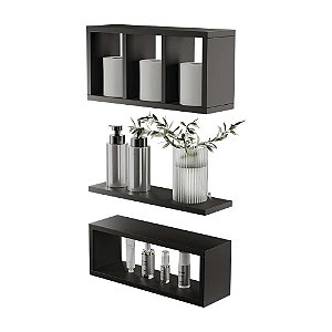 Kit Nichos Prateleiras França Para Banheiro Decorativo Preto