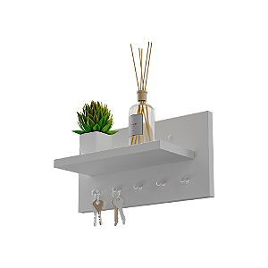 Porta Chaves Minimalista de Parede com 5 pinos Branco