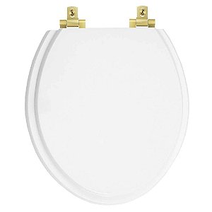 Assento Sanitário Laqueado Soft Close Oval Branco para Todas as Marcas com Ferragem Dourada
