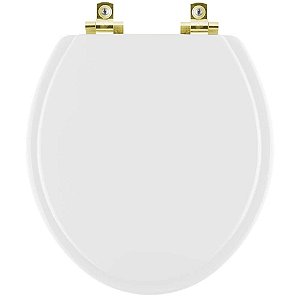 Assento Sanitário Soft Close Buzios Branco para vaso Hervy com Ferragem Dourada
