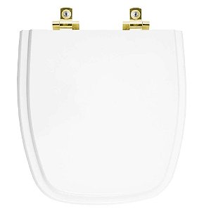 Assento Sanitário Soft Close Fit Branco para vaso Celite com Ferragem Dourada