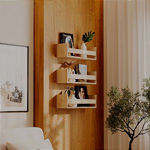 Kit 3 Prateleiras Porta Livros Carvalho 50 x 12cm Suporte Invisivel