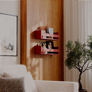 Kit 2 Prateleiras Porta Livros Vermelha 50 x 12cm Suporte Invisivel