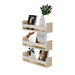 Kit 3 Prateleiras Porta Objetos Bege Claro 50 x 12cm Suporte Invisivel