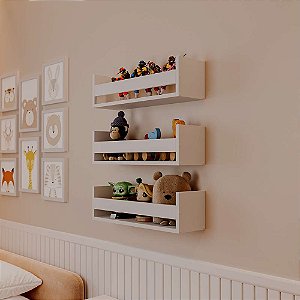 Kit 3 Prateleiras Porta Brinquedos Branca 60 x 12cm Suporte Invisivel