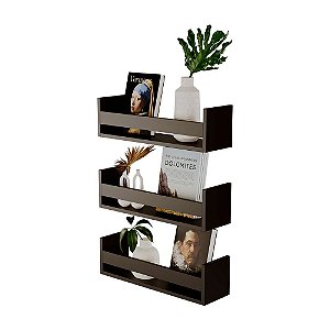 Kit 3 Prateleiras Porta Livros Preta 60 x 12cm Suporte Invisivel