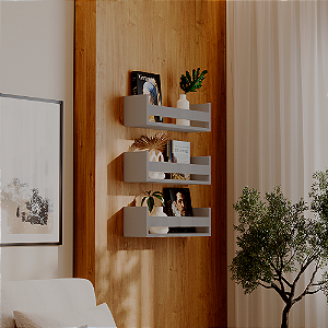 Kit 3 Prateleiras Porta Livros Cinza Claro 60 x 12cm Suporte Invisivel