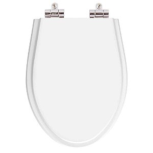 Assento Sanitário Poliester Soft Close Oval Alongado Branco para vaso Aqualiv