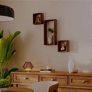 Conjunto 3 Nichos Decorativos Modulares Nogal Quarto Sala