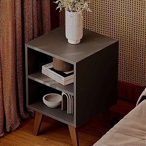 Mesa De Cabeceira Chennai Pé Plástico 30x35cm Preta Quarto