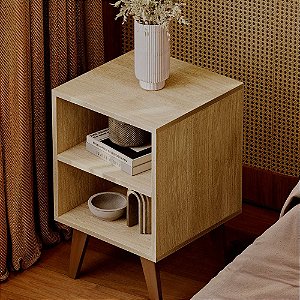 Mesa de Cabeceira Chennai Pé Plástico Multiuso 30x35cm Carvalho