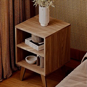 Mesa De Cabeceira Chennai Pé Plástico 30x35cm Freijó Quarto