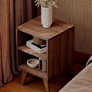 Mesa de Cabeceira Chennai Pé Plástico Multiuso 30x35cm Nogal
