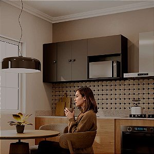 Armário Modular Aéreo Preto 1 Porta com Nicho para Microondas