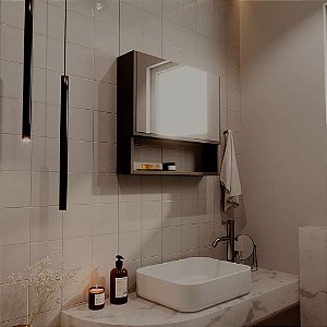 Armário para Banheiro com Espelho Duplo Preto 55cm