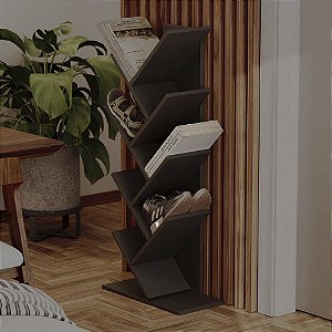 Estante Vertical Zig Zag Organizador Livros e Sapatos Preto