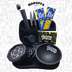 Kit Tabacaria 9 itens Cuia Dichavador Slick Seda Piteira Tubete Tesoura Preto