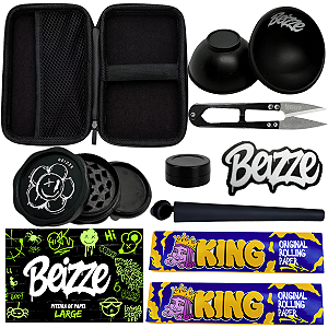 Kit Tabacaria 9 itens Cuia Dichavador Slick Seda Piteira Tubete Tesoura Preto