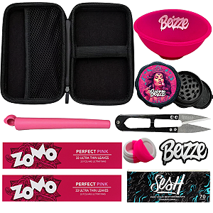 Kit Tabacaria 9 itens Cuia Dichavador Slick Seda Piteira Tubete Tesoura Rosa