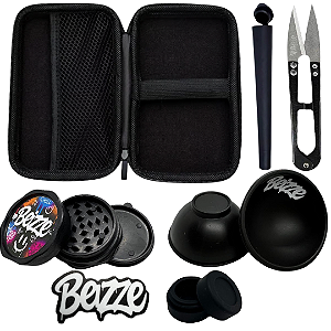 Kit 6 itens Tabacaria Beizze Cuia Dichavador Slick Tubete Tesoura Preto e Rosa
