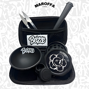 Kit 6 itens Tabacaria Beizze Cuia Dichavador Slick Tubete Tesoura Preto e Rosa