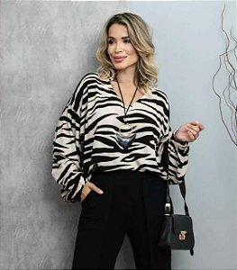 Blusa animal print preta/bege