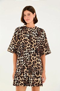Vestido Curto Moletom Estampado Onça Pintada