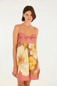 Vestido Curto Alça Estampado Romance De Flor Localizado