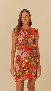 Vestido Curto Pregas Folhagem - Farm