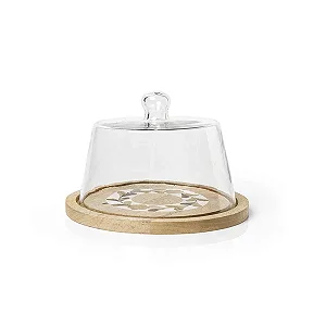 Porta Bolo Colonial Vidro e Madeira – 23 cm