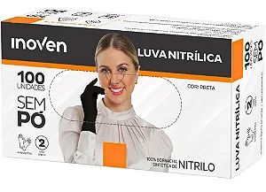 Luva Nitrílica sem Pó Preta Inoven com 100Un