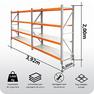 Prateleira Metálica 4 níveis - DUPLA