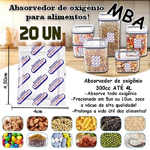 ABSORVEDOR DE OXIGÊNIO 300CC até 4L, kit c/ 20un fracionado com 5un