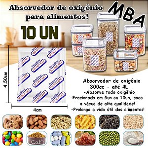 ABSORVEDOR DE OXIGÊNIO 300CC até 4L, kit c/ 10un fracionado com 5un