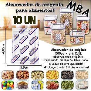 ABSORVEDOR DE OXIGÊNIO 200CC até 2,5L, kit c/ 10un fracionado com 5un