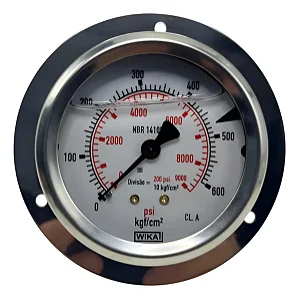 MANOMETRO GLICERINADO Ø63 NPT1/4" 250 BAR COM FLANGE HMAN63F-250