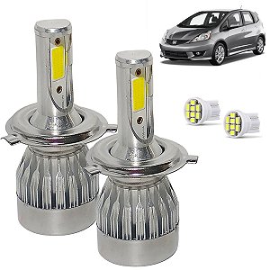 Kit Lâmpada Super Led Fit 2009 2010 2011 2012 Farol Alto e Baixo H4 20000 Lumens
