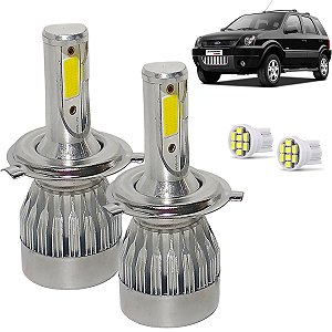 Kit Lâmpada Super Led EcoSport 2003 a 2010 Farol Alto e Baixo H4 20000 Lumens