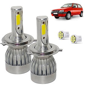 Kit Lâmpada Super Led Uno Mille 2004 a 2010 Farol Alto e Baixo H4 20000 Lumens
