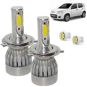 Kit Lâmpada Super Led Uno 2011 a 2014 Farol Alto e Baixo H4 20000 Lumens
