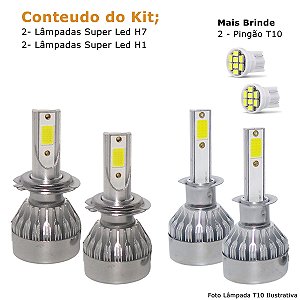 Kit Super Led Saveiro G7 2017 a 2021 Farol Duplo Baixo H7 + Alto H1 20000 Lumens