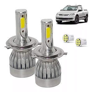 Kit Super Led Saveiro G5 2008 a 2012  Farol Simples Alto e Baixo H4 20000 Lumens