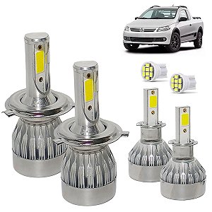 Kit Super Led Saveiro G5 2008 a 2012  Farol Simples Alto e Baixo H4 + Milha H3 20000 Lumens