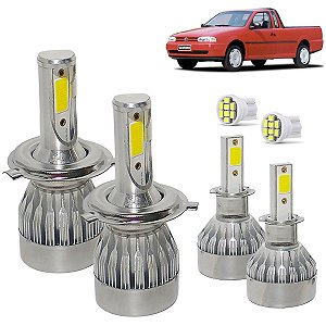 Kit Super Led Saveiro G2 1998 a 2000 Farol Alto e Baixo H4 + Milha H3 20000 Lumens