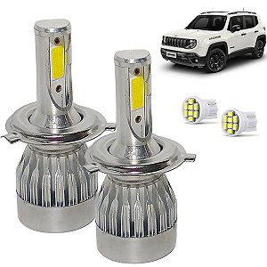 Kit Super Led Renegade 2016 a 2021 Farol Alto e Baixo H4 20000 Lumens