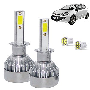 Kit Super Led Punto 2008 a 2014 Farol Alto e Baixo + Milha H1 20000 Lumens