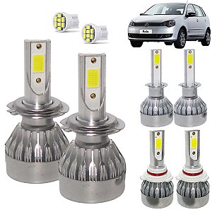 Kit Super Led Polo 2007 a 2013 Farol Baixo H7 + Alto H1 + Milha HB4 20000 Lumens