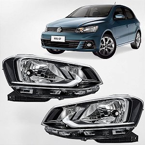 Par Farol Gol G7 2016 2017 2018 2019 2020 Friso Cromado Foco Simples Mascara Negra