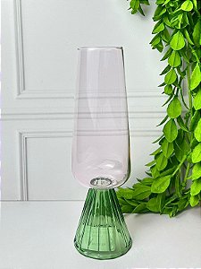 Taça Vidro Bojuda Rosa e Verde 270ml